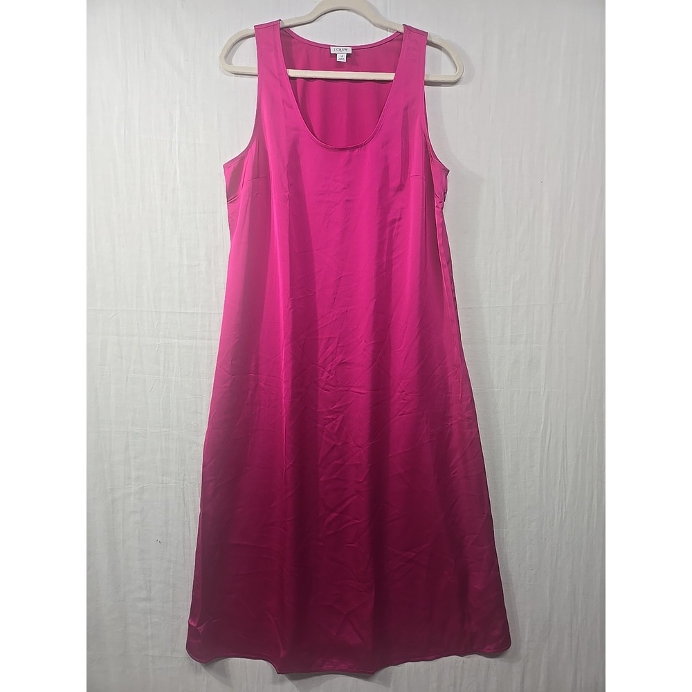 J‎ Crew Slip Maxi Dress Women's sz 12 Solid Fuchsia Pink Satin Side Zip Tank